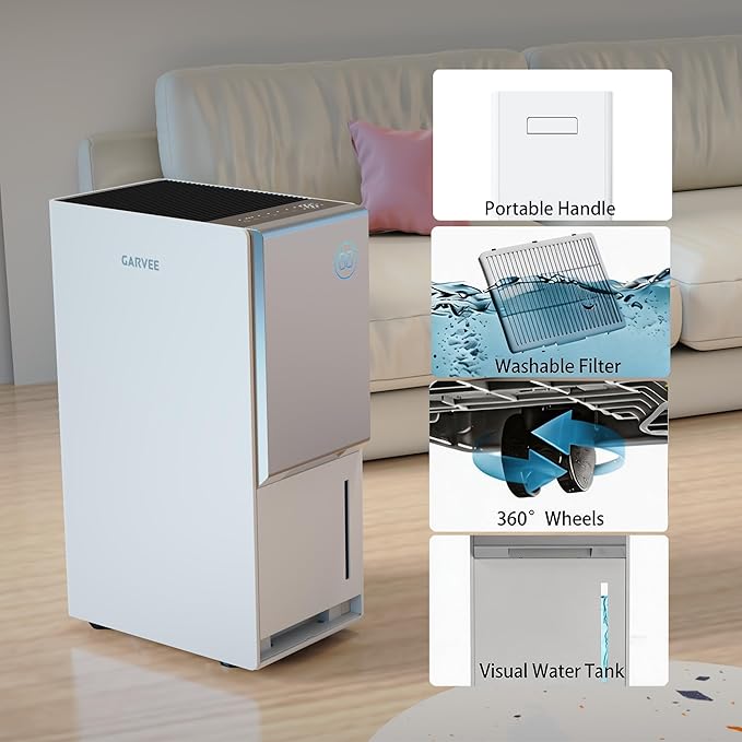4500 Sq.Ft Dehumidifier for Basement Energy Star Certificated, 100 Pint/Day Quiet Compressor Dehumidifier with Drain Hose, 24H Timer, Smart Humidity Control, Auto Shut Off, White