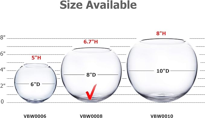 WGV Bowl Glass Vase, Diameter 8", Height 6.5", Open Width 3.75", (Multiple Sizes Choices) Clear Bubble Planter Terrarium Fish Bowl for Wedding Event Home Decor, 1 Piece (VBW0008)