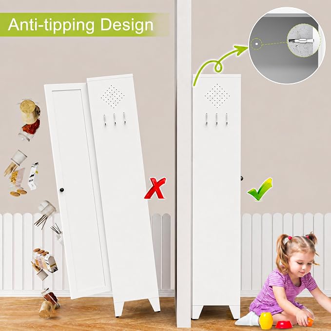 AQY Metal Pantry Cabinet, 75" White Kitchen Storage Cabinet with Doors | 5 Adjustable Shelves Ventilated Metal Cabinet Hanging Hooks Freestanding Kitchen Storage