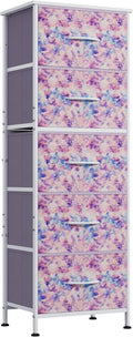 WLIVE Fabric Dresser, 5-Drawer Tall Dressers for Bedroom, Storage Dresser Organizer with Fabric Bins, Wood Top, Sturdy Steel Frame, Chest of Drawers for Closet, Tie-dye Print (Pink, Purple, Blue)