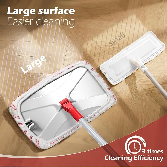 Masthome Extra Large Microfiber Mop for Floor Cleaning, 16“ Flat Mop with 5 Pad for Wet & Dry Use, Dust Mop for Hardwood Laminate Tile Ceramic, 1 Cleaning Scraper Included-Red
