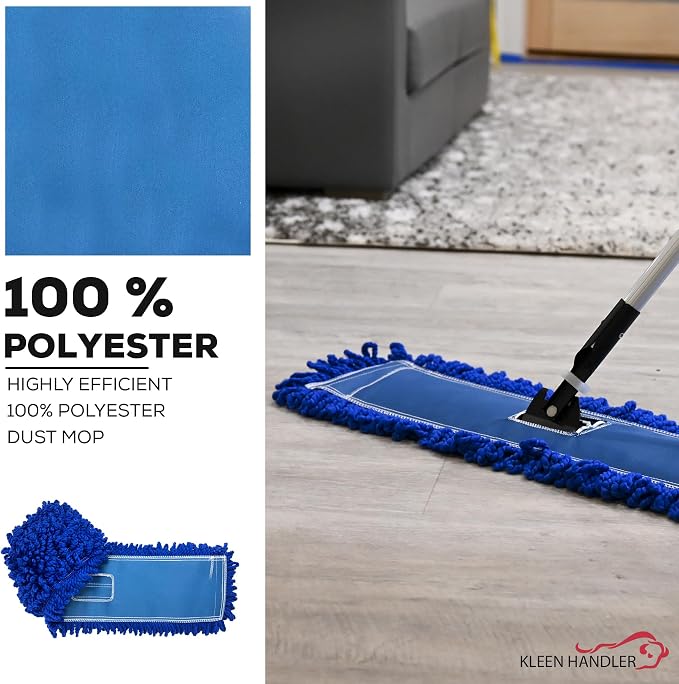 Kleen Handler 24 inch Microfiber Dust Mop | Medium Washable Commercial Mop Head Replacement, Pack of 12