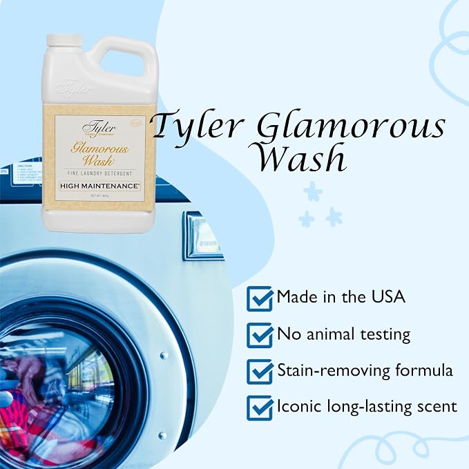 Tyler Glamorous Wash High Maintenance Fine Laundry Detergent with Stain Remover Pen and Dryer Sachets - Liquid Detergent Designed for Clothing - Hand & Machine - 32oz (High Maintenance)