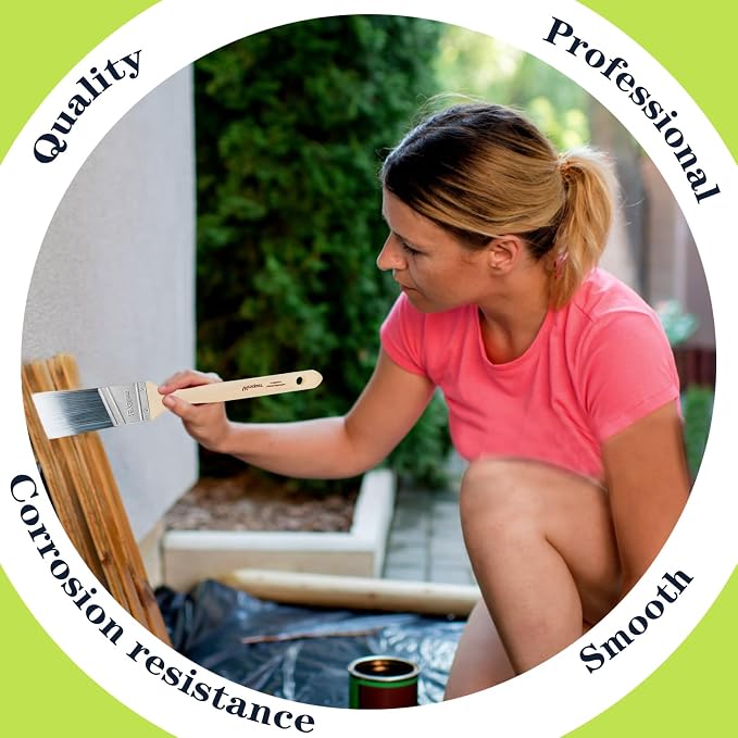 Wesquer - 1.5 Inch Angled Paint Brush Stain 12 Pack for Painting Wall Fence Wood Furniture Door Frame Cabinet Window Indoor and Outdoor Commercial Paint Brush