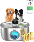 Stainless Steel Dog & Cat Water Fountain for Large Dogs and Cats | 10L /2.64Gal Cordless Dog Water Bowl Dispenser with 2.4G WiFi, Multi-filtered, Ideal for Multi-Pet Home