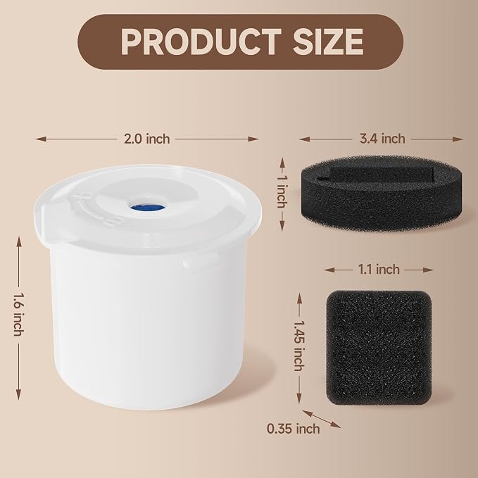 PETIMI Accessories Set (Replacement Filter & Water Pump Sponge) for Pet Water Fountain- 6 pcs Packed Filters and 3 pcs Packed Sponges, Only Fits PETIMI Glass & Ceramic Pet Fountain