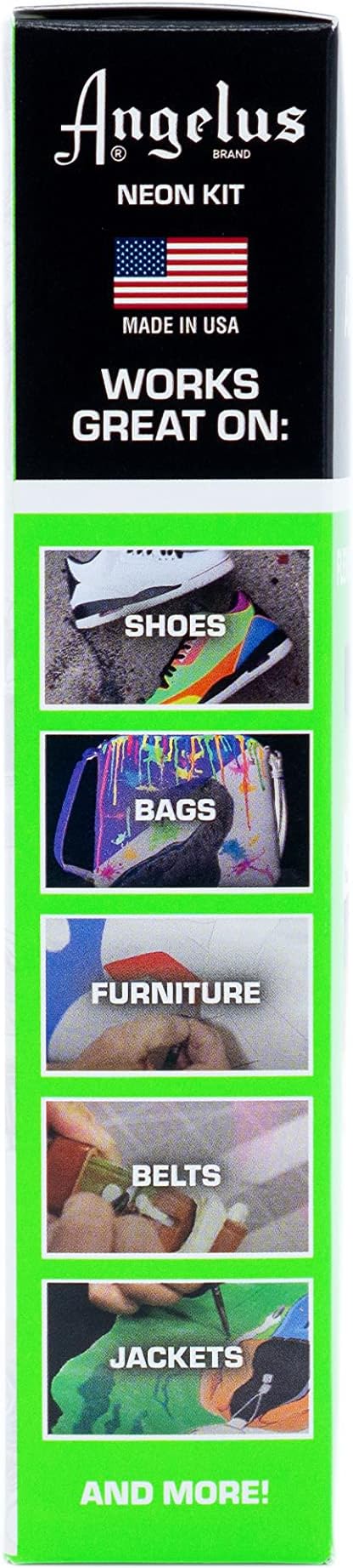 Angelus Neon Acrylic Leather Paint Set – 12 Vibrant Colors, 1 oz Each – Non-Toxic Leather, Canvas, Wood Paints for Customization and Crafting. Flexible, Mixable, Made In USA