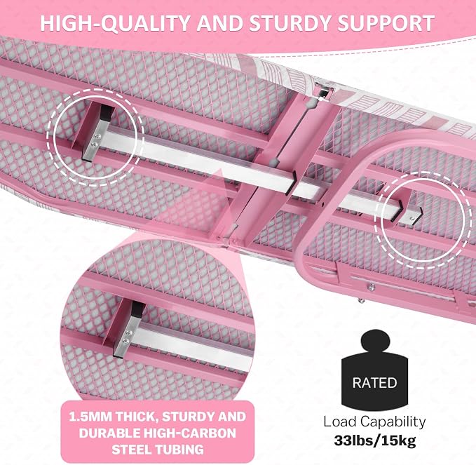 Wall Mounted Ironing Board Adjustable Height Fold Away Iron Board | 36x12 Inch Wall Mount Space-Saving Ironing Board with Removable Heat Resistant Cover for Small Spaces Home Laundry Room Pink