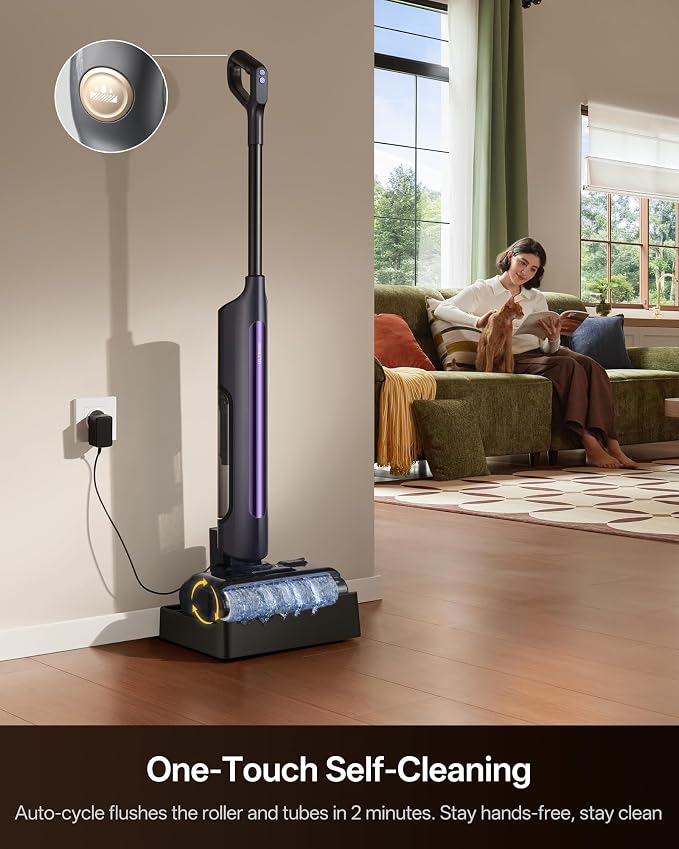 Ultenic Wet Dry Vacuum Cleaner, Vacuum Mop for Wet & Dry Messes, 180° Lay-Flat & Auto Self-Cleaning, 60Mins Runtime ＆ Edge-Cleaning, Anti-Tangle Roller for Hard Floor and Pet Hair, AC1 TriFlex Violet