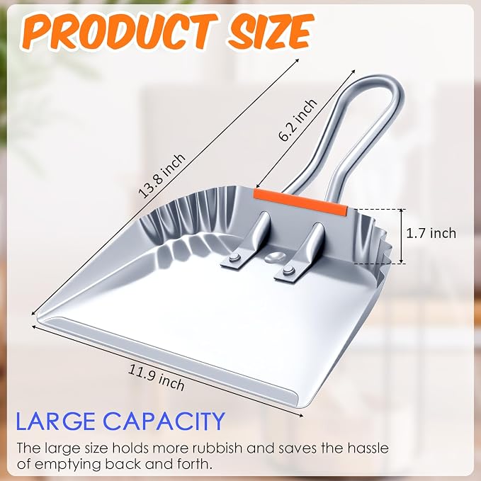 Mumufy 4 Pack Industrial Metal Dustpan 12" Heavy Duty Dust Pan with Handle Handheld Dustpan Wide Scooper Dust Debris Sweeping Tool Precision Edge Ideal for Cleaning Indoor Outdoor Surfaces (Silver)