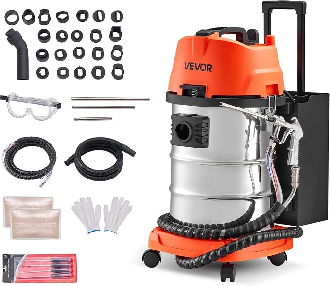 VEVOR Walnut Blaster Kit for Carbon Cleaning, 1200W Sand Blaster with Built-in Vacuum, Extension Nozzle Sandblaster Gun, and 5.5lbs Walnut Shell for Engine Intake Valve Cleaning - 30L | Large Capacity & High-Efficiency Cleaning