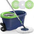 Spin Mop and Bucket with Wringer Set, 360° Rotating Microfiber Mop, Adjustable Handle, Hands-Free Wringing, Reusable Mop Heads (Green mop and Bucket + 3 mop Head)