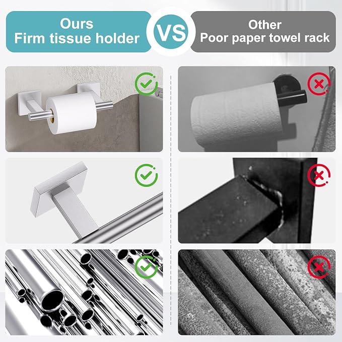 10 Pieces Brushed Nickel Towel Bar Set, Double Dase Toilet Paper Holder Bathroom Hardware Set, 23.6 Inch Stainless Steel Towel Rack for Bathroom Wall Mounted