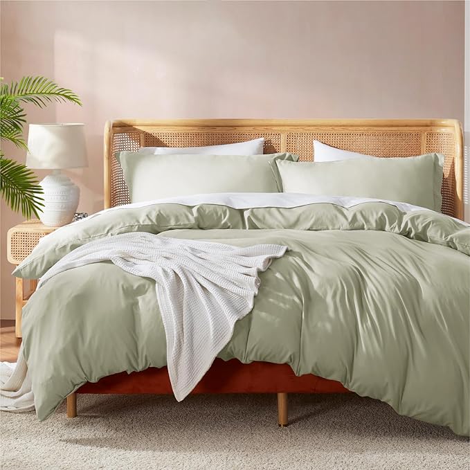 Nestl Light Sage Duvet Cover Queen Size - Soft Double Brushed Queen Duvet Cover Set, 3 Piece, with Button Closure, 1 Duvet Cover 90x90 inches and 2 Pillow Shams