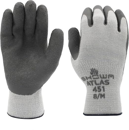 SHOWA 451 Insulated Work Gloves,Latex Coated Work Gloves with Rough Grip & Winter Construction & Outdoor, Grey, Large, 12- Count Large (Pack of 12)