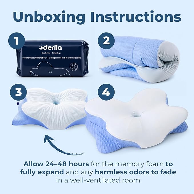 Derila Ergo Cervical Neck Pillow for Sleeping Pillow Contour Memory Foam Pillows for Back, Side Sleeper Pillows 21.25 x 14.17 x 4.72 inches