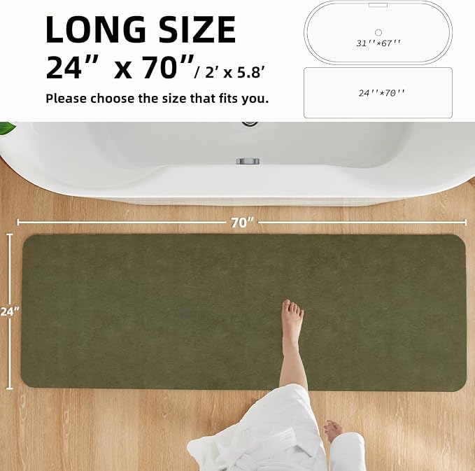 TYUU Bathroom Mat Quick Dry, Bathroom Rugs Non Slip Washable Thin Absorbent Bath Mat Fits Under Door Bathroom Floor Mat Perfect for Bath, Shower, or Sink 24"x70" Sage Green