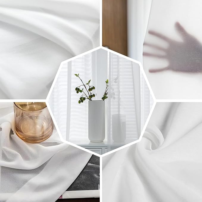 Geometric Sheer Curtain 96 Inch Rod Pocket Ombre Cream Beige Living Room Bedroom Kitchen Cafe Window Curtains & Drapes,Modern Abstract Ocean Beach Seawaves Chiffon Tulle Curtains,Brown White 104"x96"