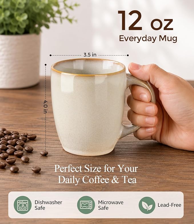 GBhome 12OZ Coffee Mugs Set of 4, Stoneware Coffee Mugs Set, Dishwasher & Microwave Safe
