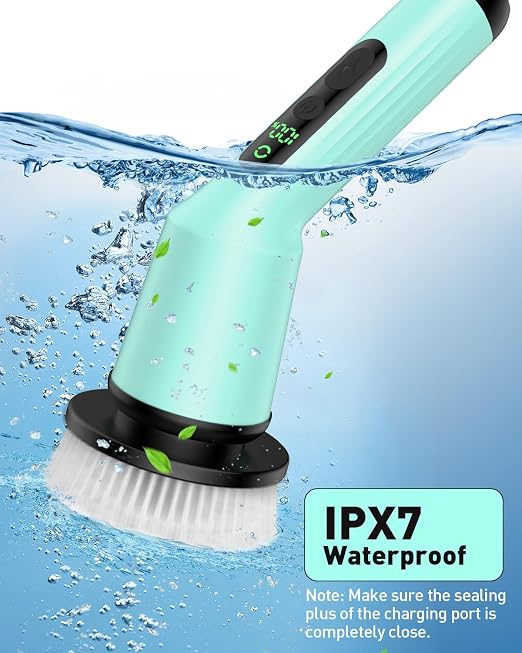 Shower Scrubber with Long Handle, Bathroom Cleaner Brush with 8 Floor Machine Pads, Cordless Electric Spin Scrubber for Cleaning with 2 Speed, Cleaning Supplies for Bathtub Kitchen Floor Mint