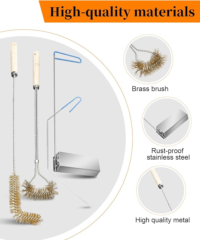 4-in-1 Fryer Cleaning Tools, Applies to Commercial Kitchen, Fryer, Drain | Include L Shaped Fryer Cleaning Brush, Deep Fryer Crumb Scoop, Long Handle Deep Cleaning Brush, Deep Fryer Cleanout Rod