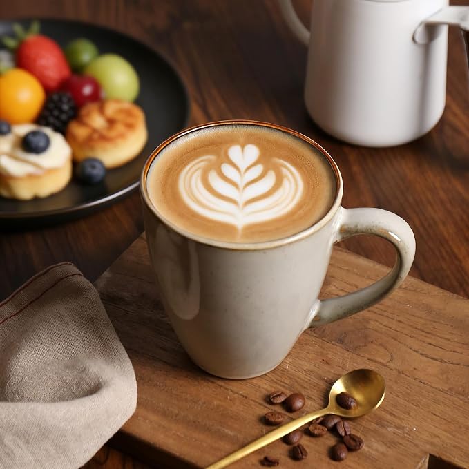 MONITO 17oz Ceramic Coffee Mugs Set of 4, GrayYellow Large Mugs with Handle | Mugs with Gold Rim for Latte,Tea&Cocoa,Dishwasher&Microwave Safe,Reactive Glaze Cups,Ideal Gift for Office and Home Use
