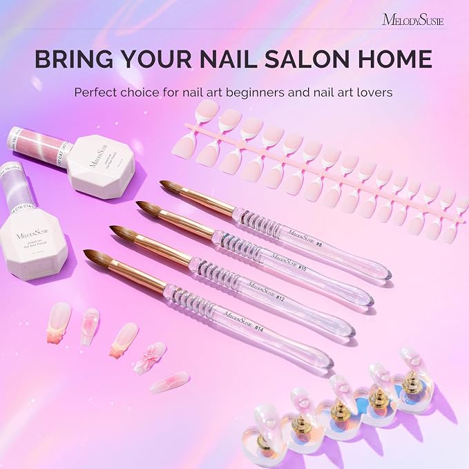 MelodySusie Kolinsky Acrylic Nail Brush, 80% Pure Kolinsky Hair, Professional Nail Brush for Acrylic Powder Nail Extension and 3D Nail Carving, Nail Art Tools for DIY Home Salon, Size 8