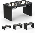 Elevated Dog Bowls, Waterproof Raised Dog Bowl for Medium & Large Dogs, HIPS Poly Lumber Stand with 2 Stainless Steel Bowls, Indoor & Outdoor Use (10'' Tall–48 oz Bowl, Black)