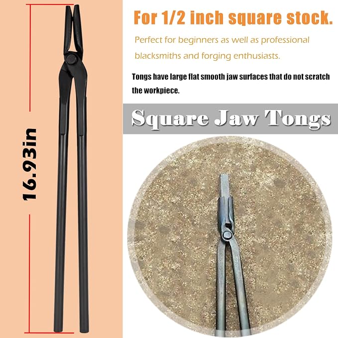 Blacksmith Tongs Tools Set Forging Tongs For Knife Making Tongs, Blacksmithing Forge Tongs Kit 5PCS - Flat Tongs & Square Jaw Tongs & Bolt Tongs & Blade Tongs & Wolf Jaw tongs Black Smith Supplies