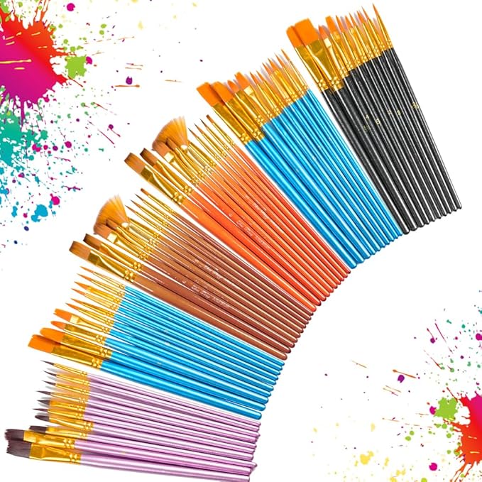 72 Pcs Painting Brush Palette Set, 60 Pcs Paint Brushes with 12 Pcs Palettes to Create Art Paint Oil Watercolor