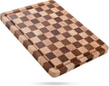 Checkered Cutting Board for Kitchen - Wood Thick Checkerboard End Grain Chopping Board with Handle & Juice Groove, Double Sided for Cooking, Serving and Decor, Rectangular 16" x 12" x 1"