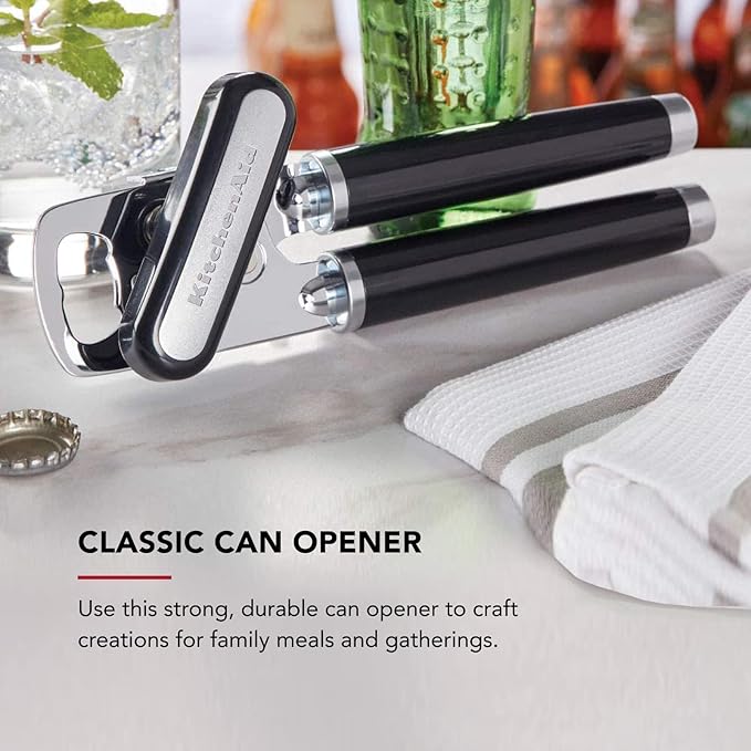KitchenAid Classic Multifunction Can Opener and Bottle Opener Easy to Use, Razor Sharp Stainless Steel Cutting Wheel, Soft Ergonomic Handles, Black, Pack of 12