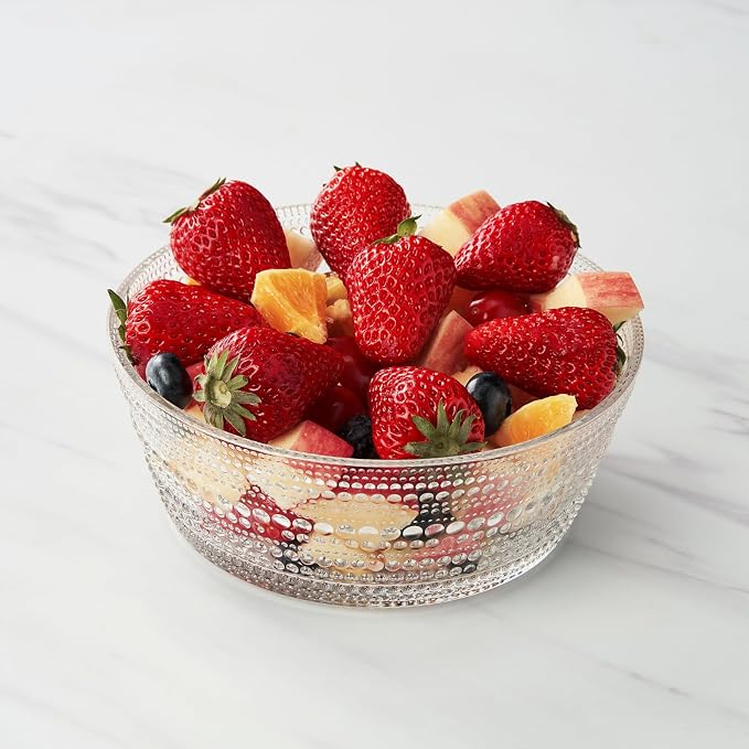 Khen Hobnail Glass Bowl Breaded Clear Borosilicate Decorative Tableware for Fruit, Salad or Centerpiece Display, Vintage Style 7 Inch Round Dish Ideal for Dining Table, Coffee Table or Kitchen Use