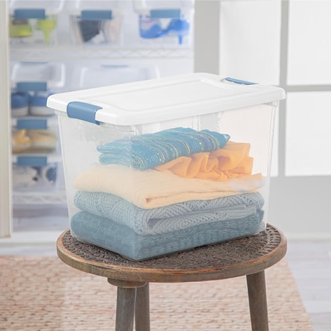 Sterilite 6-Pack Latching Box, Under Bed Storage Bins with Lids, Clear Plastic, 25 Quart - Heavy-Duty Organizing Containers for Closet, Bathroom, and Office