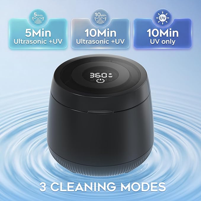 Ultrasonic Retainer Cleaner Machine, Dynamic 42-48kHz Dental Cleaning Pod with Digital Timer, 200ml Mouth Guard Cleaner Pod for Aligners, Night Guards, Dental Trays, Braces & Toothbrushes (Jet Black)