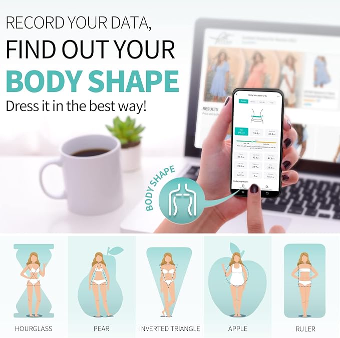 Slimpal Body Tape Measure with Case, Tool for Monitoring Body Fat, Measuring Tape for Body, Digital Smart Retractable Measuring Tape for Accurately Measuring BMI Fitness Body Shape and Weight-Loss