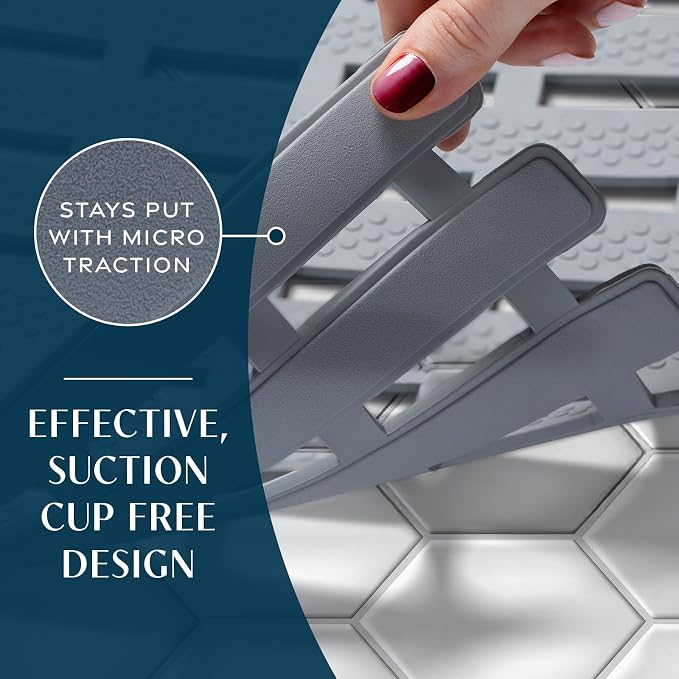 SlipX Solutions Weighted Non Slip Bath Mat for Textured Tub & Shower Surfaces, Patent Pending, Anti Slip Bathtub Safety Without Suction Cups, Doesn’t Float, Works on Tile & Stone 31” x 15”, Gray
