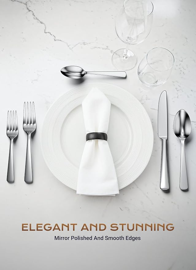 20-Piece Flatware Sets, Silverware Set for 4, Durable Stainless Steel Tableware in Ergonomic Design Size and Weight, Kitchen Utensils Set with Steak Knives, Rust-proof, Dishwasher Safe