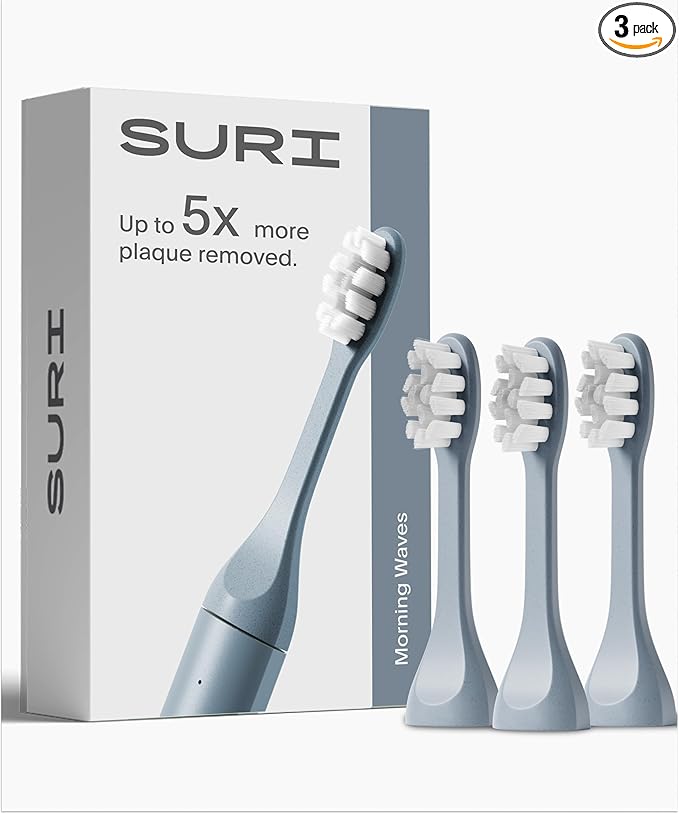 SURI Recyclable Plant-Based, Electric Toothbrush Heads - Long Lasting Replacement Heads | Compatible Only Sonic Electric Toothbrush - Sea Mist, Pack of 3