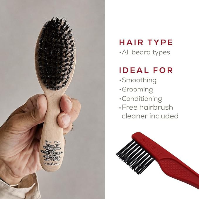 Kent BRD5 Men's Beard and Mustache Brush - Hand-Mixed Horsehair and Nylon Blend for Flawless Shaping and Grooming, Ergonomic Pistol-Like Grip Wood Handle, Dry or Wet Beard, Distributes Oils/Balms