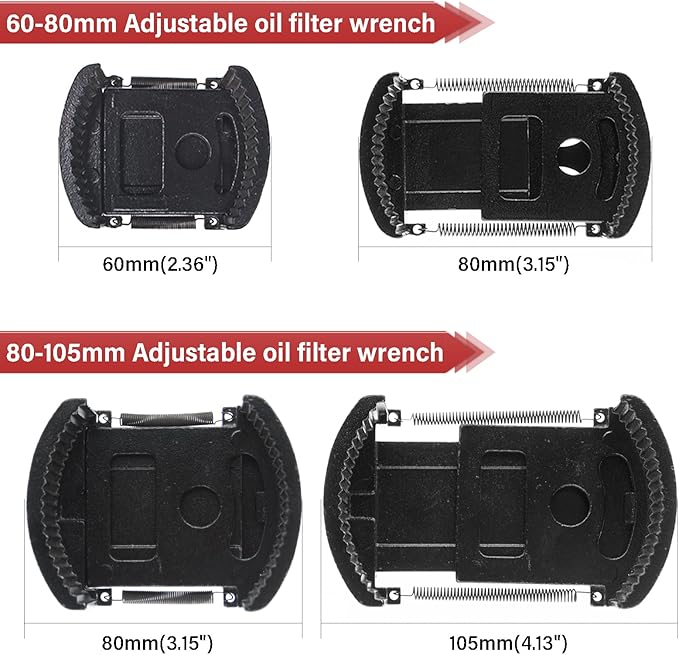 2Pcs Adjustable Oil Filter Wrench Removal Tool, Universal Oil Filter Cap socket Wrench, 60-80mm & 80-105mm Oil Filter Wrench