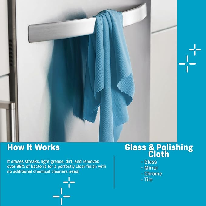 E-Cloth Glass & Polishing Cloths, Premium Microfiber Glass Cleaner, Great for Windows, Glass and Mirrors, Washable and Reusable, 100 Wash Guarantee, Assorted Colors, 8 Pack