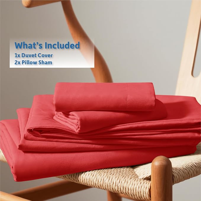 Nestl Red Duvet Cover Queen Size - Soft Double Brushed Queen Duvet Cover Set, 3 Piece, with Button Closure, 1 Duvet Cover 90x90 inches and 2 Pillow Shams