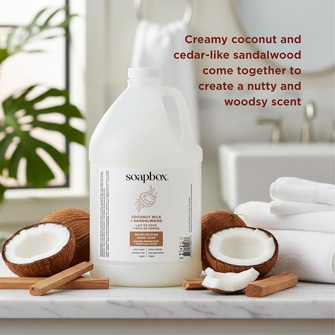 Soapbox Liquid Hand Soap Gallon Refill, Coconut Milk & Sandalwood | Vegan, Paraben Free, Moisturizing, Natural Hand Wash for Kitchen and Bathroom, 128oz Gallon Refill (Pack of 1)