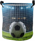 Collapsible Laundry Basket 60L, Football Storage Bin Laundry Hamper with Handles, Soccer Ball Sports Net Mesh Evening Match Waterproof Clothes Baskets for Bathroom/Bedroom 16.5 x 17 In