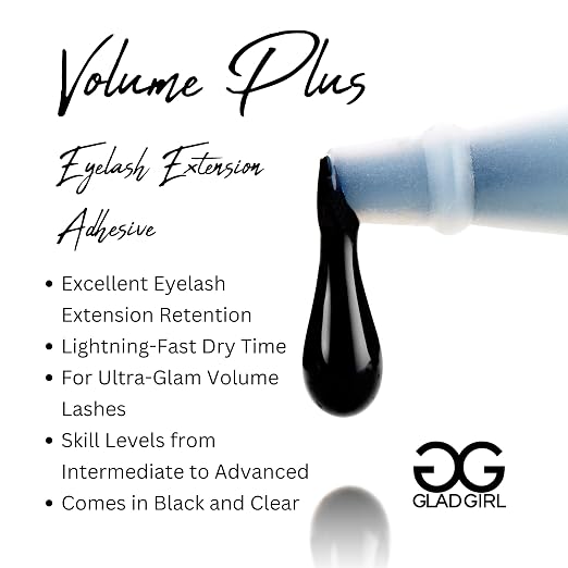 GladGirl False Eyelash Extension Glue - Volume Plus 5ml - Fast Dry Time of 1-2 Seconds - Maximum Eyelash Extension Bond - Ultra Black