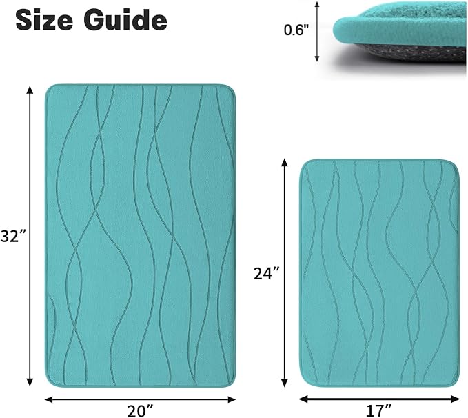 YIHOUSE Bathroom Rugs Set 2 Piece, Memory Foam Bath Mat Teal | 17x24& 20x32, Ultra Soft, Absorbent, Non-Slip, Machine Washable, for Bathroom, Sink and Toilet