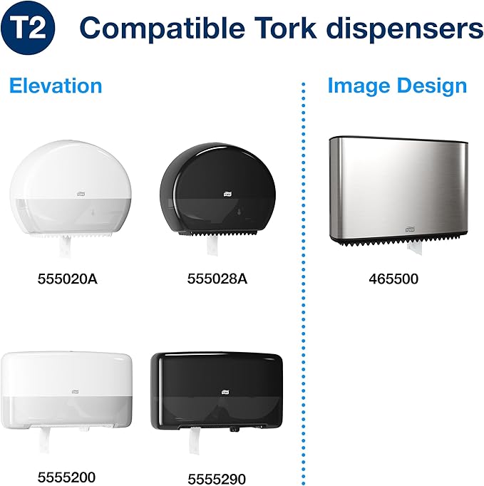 Tork Mini Jumbo Toilet Paper Roll White T2, Advanced, 2-Ply, 12 x 751', 12024402