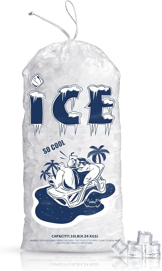 100 Pack Ice Bags 10 lb, Heavy-Duty Ice Bags with Drawstring, Portable Ice Cube Storage and Freezer Keeper(2 Mils Thickness)