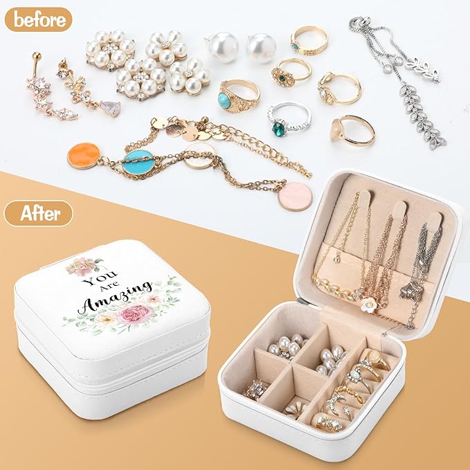 Kacctyen 24 Pcs Mini Travel Jewelry Case Bulk You Are Beautiful Loved Pink Rose Mother's Day Church Gift for Secretary Women Party Favors Girls Leather Travel Jewelry Case